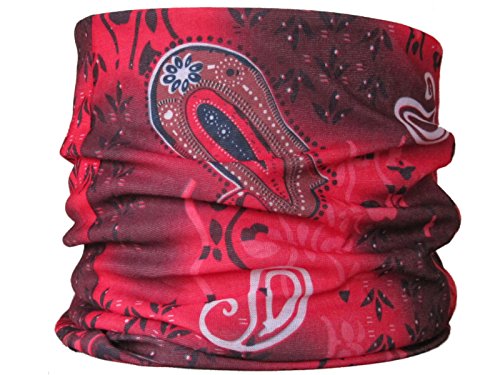 Braga para el cuello, pañuelo de microfibra multifunción, diseño color de rojo cachemir paisley