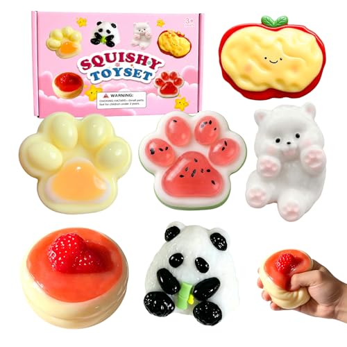 6 Pack Squishy Toys Soft Squeeze Fidget Toys for Kids and Adults Cute Sensory Stress Relief Fun Squishies for Party Bag Fillers and Birthday Gifts (Box)