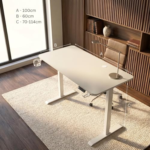Image of Velocity Electric Height Adjustable Desk for Office Work | 80 Kg Weight Capacity | 5 Year Warranty | Sit-Stand Ergonomic Table | 3 Memory Preset (White, Table top - 100cm)