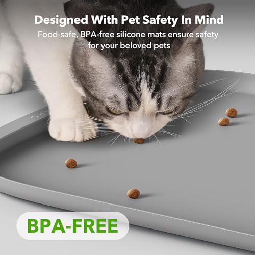 Image of PETLIBRO Pet Mats for Dogs and Cats, Extra Large Dog Bowl Mat for Feeder or Fountain, Non-Slip Waterproof Pet Feeding Mat for PLAF103 Dual Tray, PLAF109, PLAF203 Dual Tray, PLAF301, 22''x16.5''