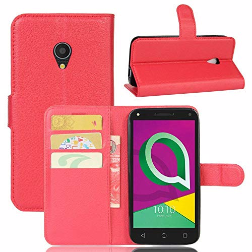 Sangrl Funda para Alcatel U5 (3G Version), Billetera Funda Piel PU Flip Folio Carcasa para Alcatel U5 (3G Version), Soporte Plegable - Rojo