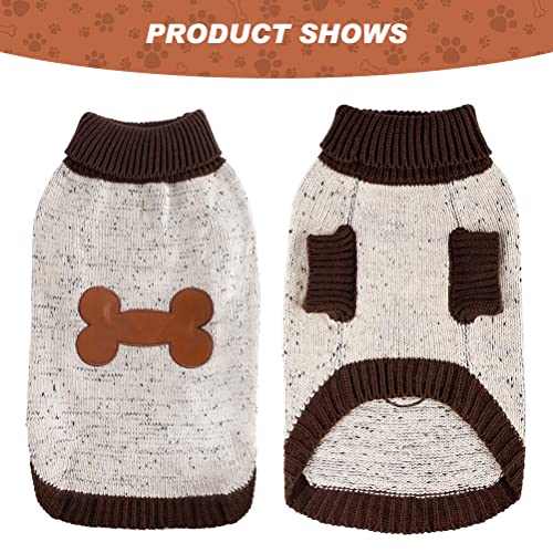 Bingpet Turtle Neck Dog Sweater - Brown Bone Pattern - Puppy Winter Warm Cloth For Small Medium Large Dogs #TOP3