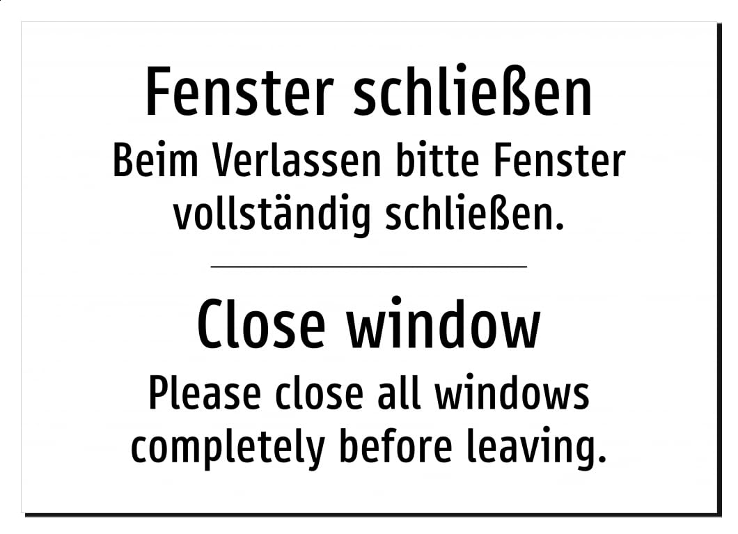 54735-DEEN-T-13 | Fenster schließen Schild Deutsch Englisch | zweisprachig