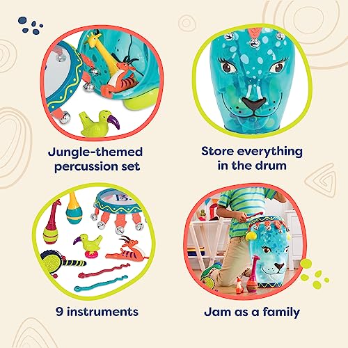 B. toys- Jungle Animals- Musical Instrument Set- Percussion Toys for Kids – 9 Pcs – Drums, Tambourine, Maracas, Whistles & More – 2 Years + - Thumbnail 5