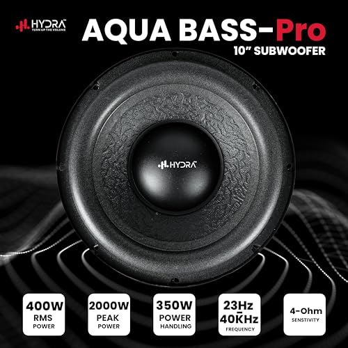 Image of Hydra Aquabass 10 inch 120mm Single Magnet Car Subwoofer(Powered, RMS Power 350W)