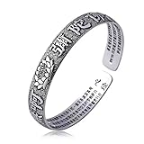 Glowave 999 Sterling Silver Feng Shui Bracelet, Adjustable Pi Xiu Mantra Fortune Protection Bangle,Lucky Fengshui Decor for Wealth Luck Happiness Amulet Bracelet for Men Women