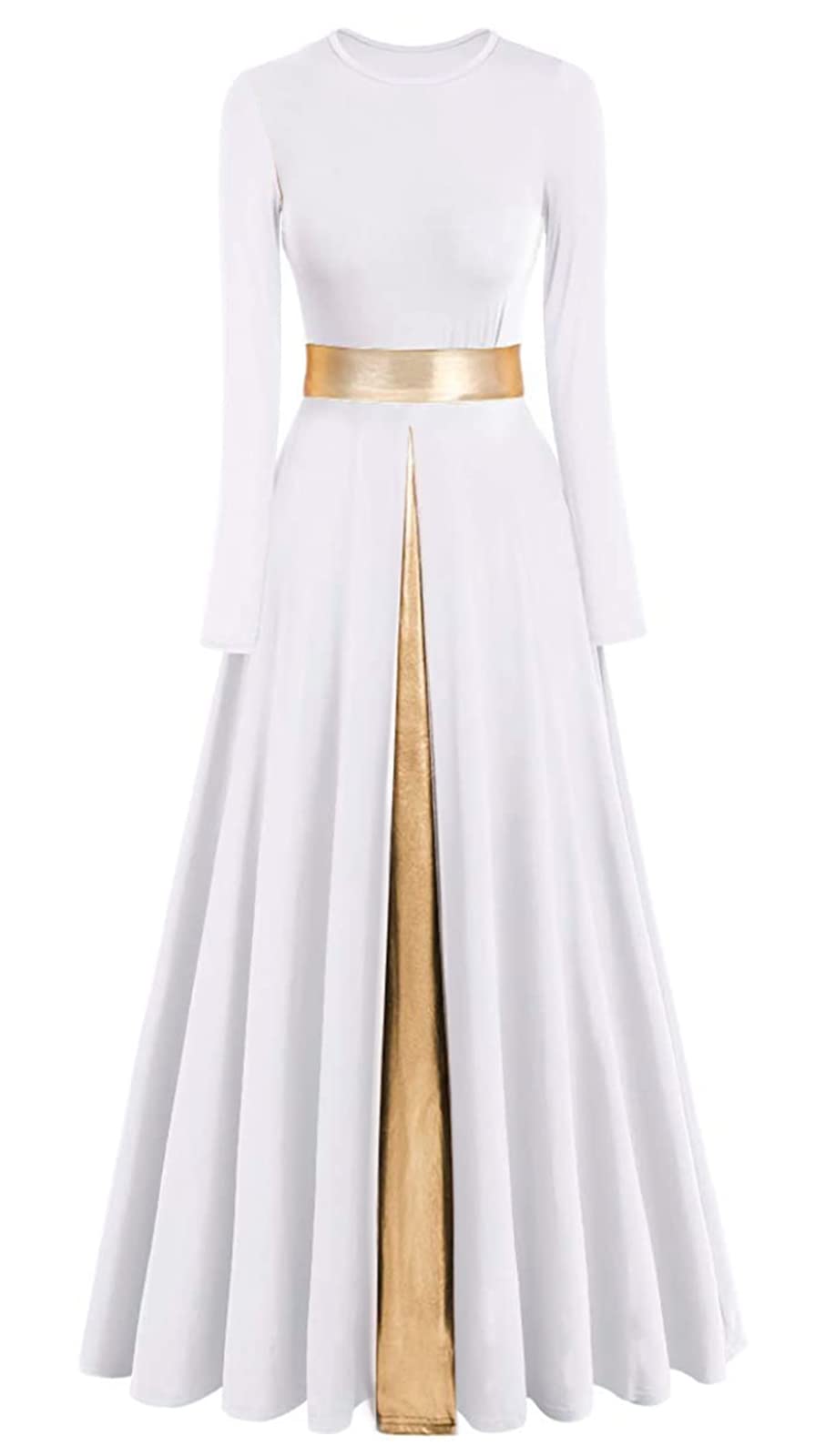Tlmnu Women's 10-White Worship Liturgical Dance Dress Full Length Church Robe Modern Praise Dance Dress Lyrical Headwear, L