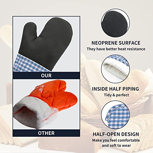 Oven Mitts And Potholders Gloves-Oven Mitts And Pot Holders (Blue Grid) #TOP2