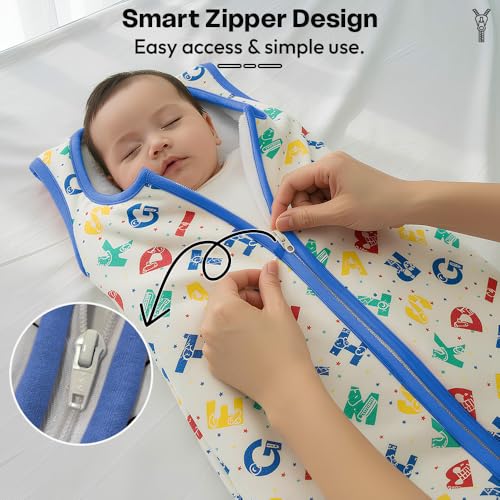 Image of StarAndDaisy Baby Swaddles for Newborns, Cotton Baby Swaddle Wrap for Newborns Arms Up Baby Sleeping Blanket Zipping Baby Sleeping Bag Newborn Sleep Sacks for 0-6 Months (Alphabet-Print)