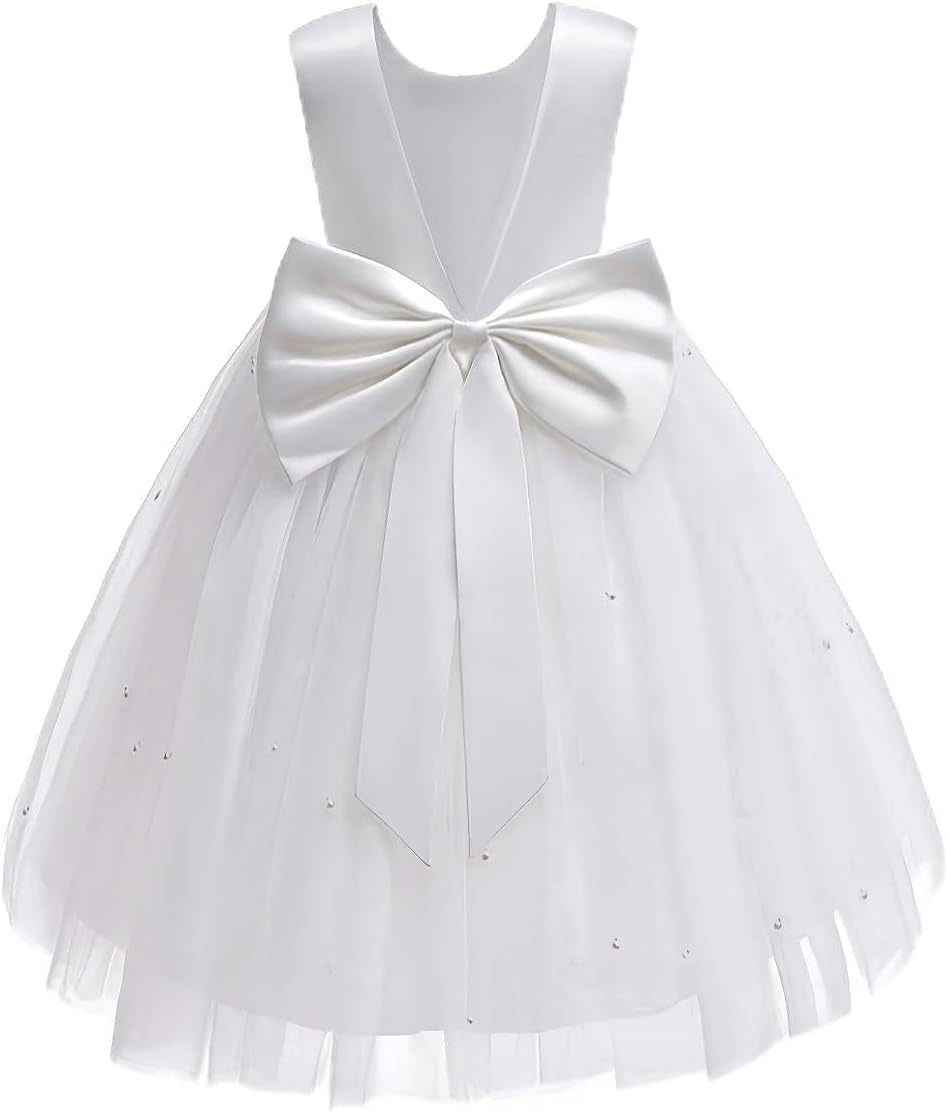 Flower Girls Wedding Dress Princess Birthday Party Satin V-Back Ball Gown Prom