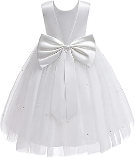 Mokpi Flower Girls Wedding Dress Princess Birthday Party Satin V-Back Ball Gown Prom