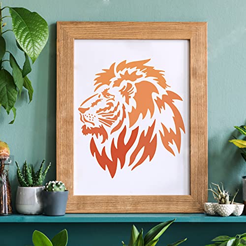 FINGERINSPIRE Lion Schablonen Vorlage 30x30cm Kunststoff Löwenkopf Zeichnung Malschablonen Quadratische Wiederverwendbare Tierkopfschablonen zum Malen auf Holz, Boden, Wand und Stoff