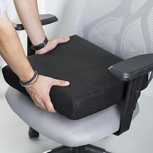 Wakefit Orthopaedic, Memory Foam, Breathable, Cushion Seat Pad for Office, Car, Home, Provides Support & Comfort (18" x 18" x 3") Regular Size, Pack of 1, Black & Grey - Image 3
