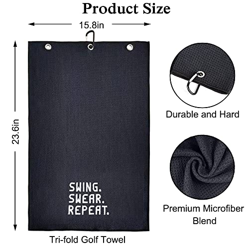 Dyjybmy Swing Swear Repeat Funny Golf Towel, Embroidered Black Golf Towels For Golf Bags With Clip, Golf Gift For Men Husband Boyfriend Dad, Birthday Gifts For Golf Fan, Funny Golf Lover Gift #TOP1