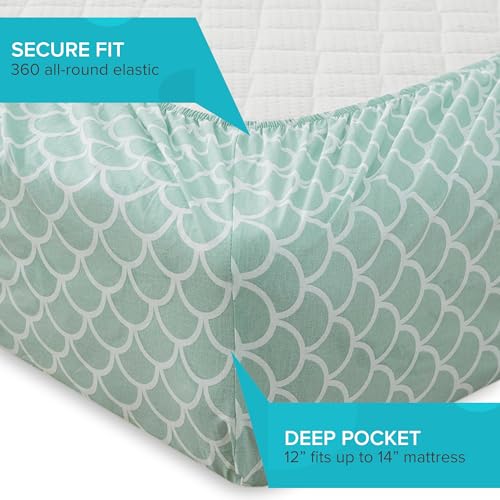 Comfort Spaces 100% Cotton Sheet Set Breathable, Lightweight, Soft with 12" Elastic Pocket Fits up to 14" Mattress, All Season Cozy Bedding, Matching Pillow Case, Twin Scales 3 Piece