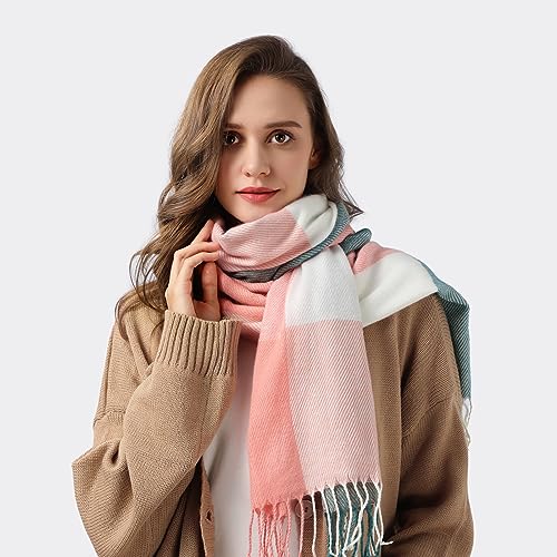 Premillow Womens Winter Scarf, Fashion Cashmere Feel Plaid Scarfs for Women2