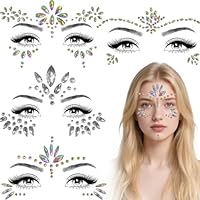 Glitzersteine Selbstklebend Gesicht, 4 Stück Strasssteine Gesicht, Juwelen Kristalle Edelsteine Temporäre Tattoos, Festival Glitzer Gesicht, Klebesteine Gesicht für Karneval Schminke Party Make-up