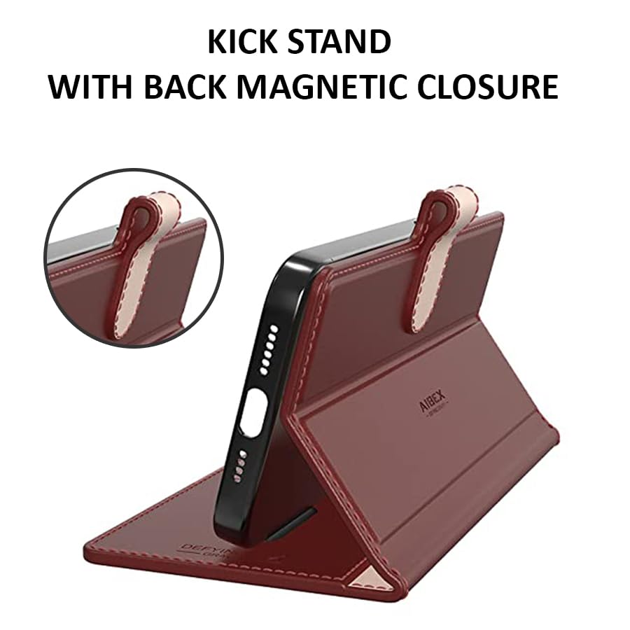 Image of AIBEX Compatible for Motorola Edge 60 Pro 5G Flip Cover Leather Finish with Magnatic Closure | Inside TPU with Card Pockets | Wallet Stand | Complete Protection Flip Case -Brown
