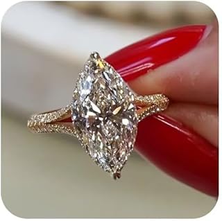 18K Gold Plated Elegant Pear-Shaped Cubic Zirconia Engagement Ring for W...