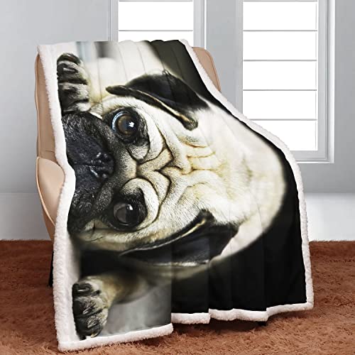 Xsmei 60 Inchx80 Inch Pug Sherpa Blanket Dog Print Throw Blanket Super Soft Fuzzy Blanket Thick Warm Fleece Blankets For Couch Bed thumb #1