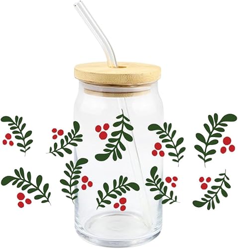 Adhesivos de transferencia de Navidad UV DTF, etiqueta de transferencia de envoltura de copa UV DTF, Santa Claus impermeable envolturas de vasos