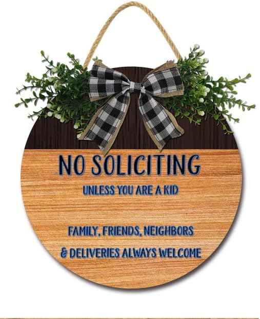 Ugtell No Soliciting Sign For House Rustic No Soliciting Sign Family Friends And Neighbors Welcome Front Door Sign No Soliciting Yard Sign No Soliciting For Door No Soliciting Wreath 12"