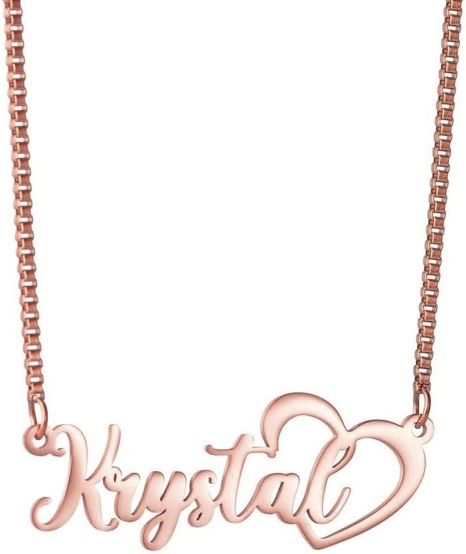 DREAMRAXCustom Heart Cursive Gold, Silver and Rose Gold Name Pendant Necklace, Best Jewelry Gift for Girls.