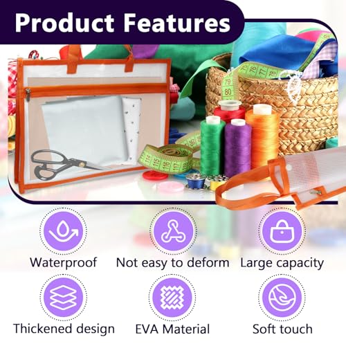 Image of Portable Project Bags for Quilting Knitting, Stitching and Embroidery Projects Storage, Sew Project Bag with Zipper and Double Pockets, Transparent Mesh Sewing Project Bag for Crafter