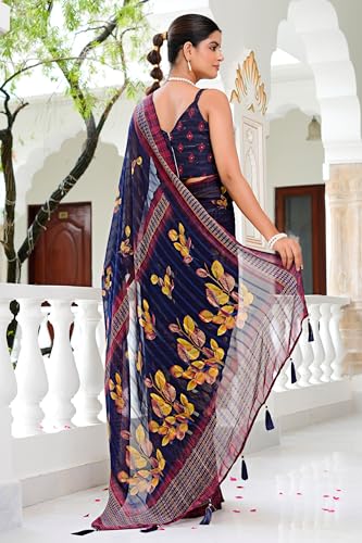 Image of MIRCHI FASHION Women Saree Floral Printed Georgette | Breathable Ethnic Sari for Social Events and Social Visits with Blouse Piece