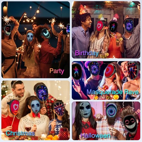MEGOO Led Mask with Bluetooth Programmable App,Shining Led Light Up Face Mask for Adult Kid Halloween Masquerade Party