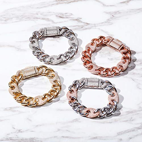 Topgrillz 16Mm 14K Gold Plated Iced Out And Polished Miami Cuban Link Bracelet For Men And Women Prong Setting With Box Clasp (Gold, 7) #TOP2