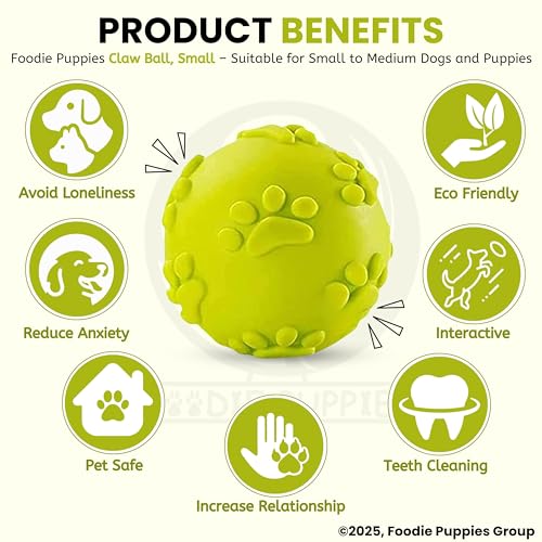 Image of Foodie Puppies Latex Rubber Squeaky Dog Chew Ball Toy - (Claw Ball, Small) Durable and Safe Fetch Teething Dog Toy for Puppies and Small to Medium Dogs, Paw Design Helps to Clean Teeth (Diameter, 6cm)