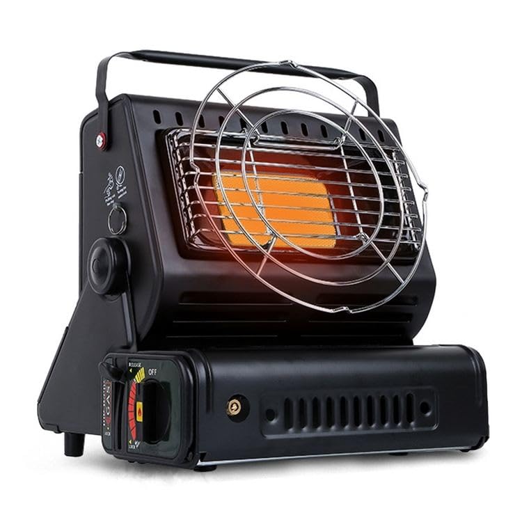 Qivee 2-in-1 Gasheizung Camping, Tragbarer Gasheizer mit Kochfunktion, 1,7 kW Butan Keramik Heizstrahler, Stufenlose Temperaturregelung, Outdoor Indoor Heizgerät, Schwarz