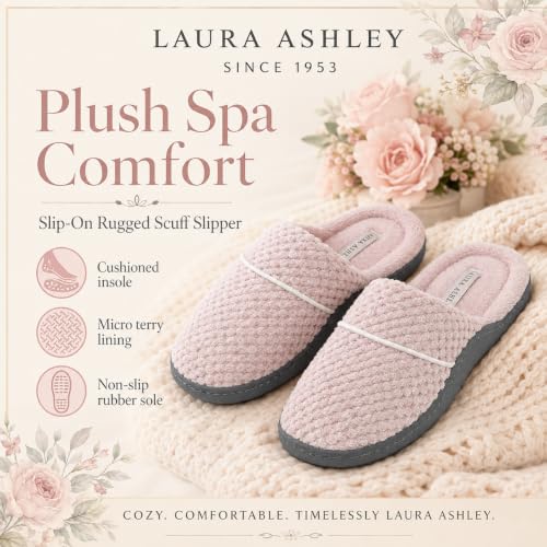 Image of Laura Ashley Women's Spa Slip-On Rugged Scuff Slipper, Non-Slip House Slippers with Cushioned Insole for Ladies