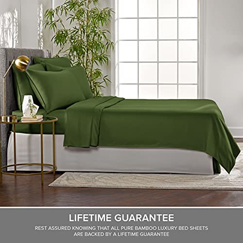 Image of Pure Bamboo Twin Sheets, Genuine 100% Organic Viscose Derived from Bamboo Bed Sheet Set, Luxuriously Soft & Cooling, Double Stitching, 2 Year Quality Promise (Twin, Pesto)