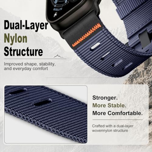 Image of Tactical Nylon Bands for Apple Watch Ultra 3 2 Band Series 11-1 /SE Men | Rugged Breathable Fabric, Nato Sport Strap, Adjustable Wristband with Metal Buckle for iWatch 49mm 46mm 45mm 44mm 42mm, M