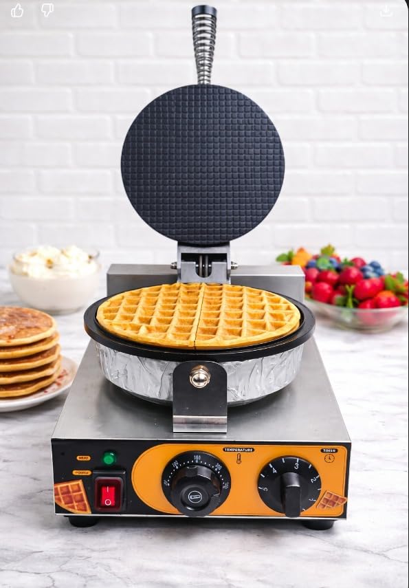 Electric Round Waffle Maker Machine | Non-Stick Belgian Waffle Maker with Adjustable Temperature Control | Commercial & Home Use Waffle Iron | Fast Heating, Easy Clean, Indicator Lights-image-21