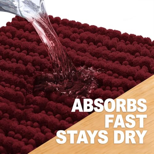 Image of OLANLY Long Bathroom Rugs Runner 47x24, Thick Soft and Absorbent Chenille Bath Mat, Non-Slip, Machine Washable Quick Dry Bath Rugs for Tub Shower Floor, Home Decor Accessories, Burgundy