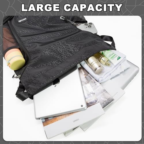 Image of HOLYLUCK Drawstring Backpack Gym Bag with Shoe Compartment for Soccer,Basketball, String Swim Beach Bag for Men Women, Black