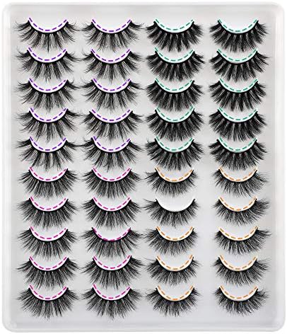 JIMIRE 20 Pairs False Eyelashes 4 Styles Mink Eyelashes Fluffy Pack 3D Volume Faux Mink Cat Eye Lashes Pack