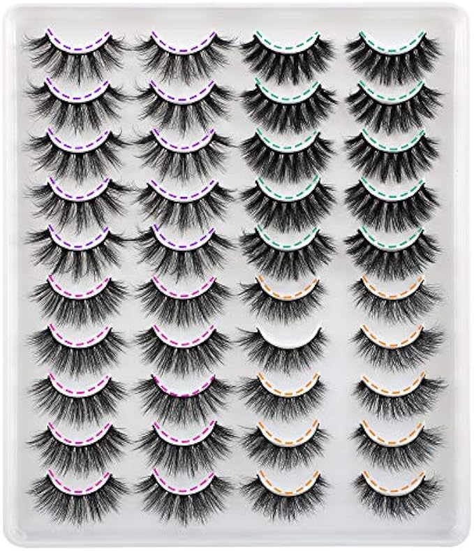 JIMIRE 20 Pairs False Eyelashes 4 Styles Fluffy Eyelashes Pack 3D Volume Faux Mink Lashes Packs