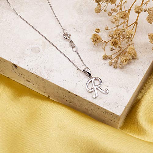 Tuscany Silver Women's Sterling Silver Rhodium Plated Diamond Initial 'R' Pendant on Curb Chain of 46cm/18 — photo 3