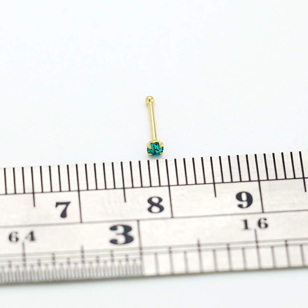 Monster Piercing - 14K Gold Echtgold | Nasenpiercing Nasenstecker Stud | Kristallstein Blau | Stabstärke: 22G (0,6 mm) | Stablänge: 6mm | Steingröße: 1,5mm bis 2,5mm | Hypoallergen