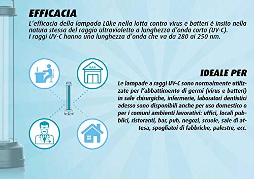 CFG Luke Lampada 55W UV-C Germicida, Disinfezione Purificazione Aria Ambiente, 3 Trattamenti, Fino a 60 mq, Con telecomando