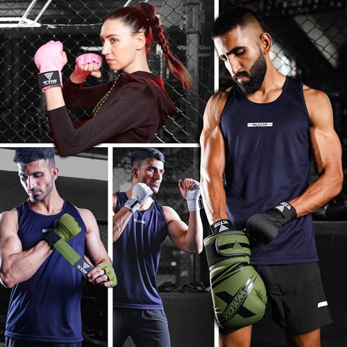 Image of WYOX Gel Boxing Hand Wraps Inner Gloves for Men & Women - 80cm /31inch Quick Wrist Strap, Padded Knuckle Support, Fingerless MMA Muay Thai Kickboxing Wraps for Training, Punching & Martial Arts