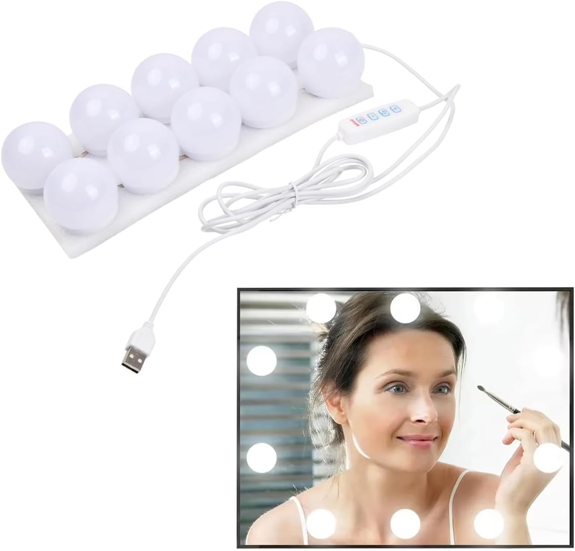 Vanity Mirror Lights, Makeup Light, Hollywood Style Lighting Kit, LED Vanity Mirror Light, 10 Bulbs, Three Color Changes and 10 Brightness Dimming with USB Cable for Dressing Table, Bathroom, Bedroom