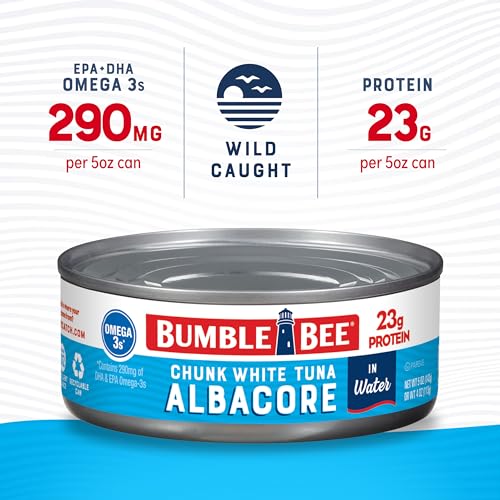 Image of Bumble Bee Chunk White Albacore Tuna in Water, 5 oz | Wild Caught Tuna, 23g Protein per Can, High in Omega-3s, Non-GMO, Gluten Free, Kosher