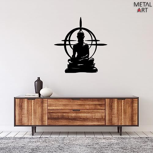 Image of Herrlich Homes Buddha Metal Wall Sign | Yoga Studio Decor | Meditation Art | Spiritual accessory | 26 iches | Black
