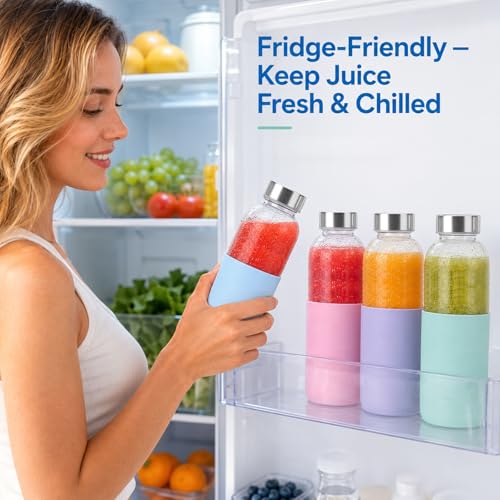 Image of Luxfuel 16 oz Glass Water Bottles with Lids and Silicone Sleeve 6 Pack | Leak Proof Stainless Steel Lids, BPA Free, Reusable Glass Bottles for Juicing, Smoothies & Refrigerator, Dishwasher Safe