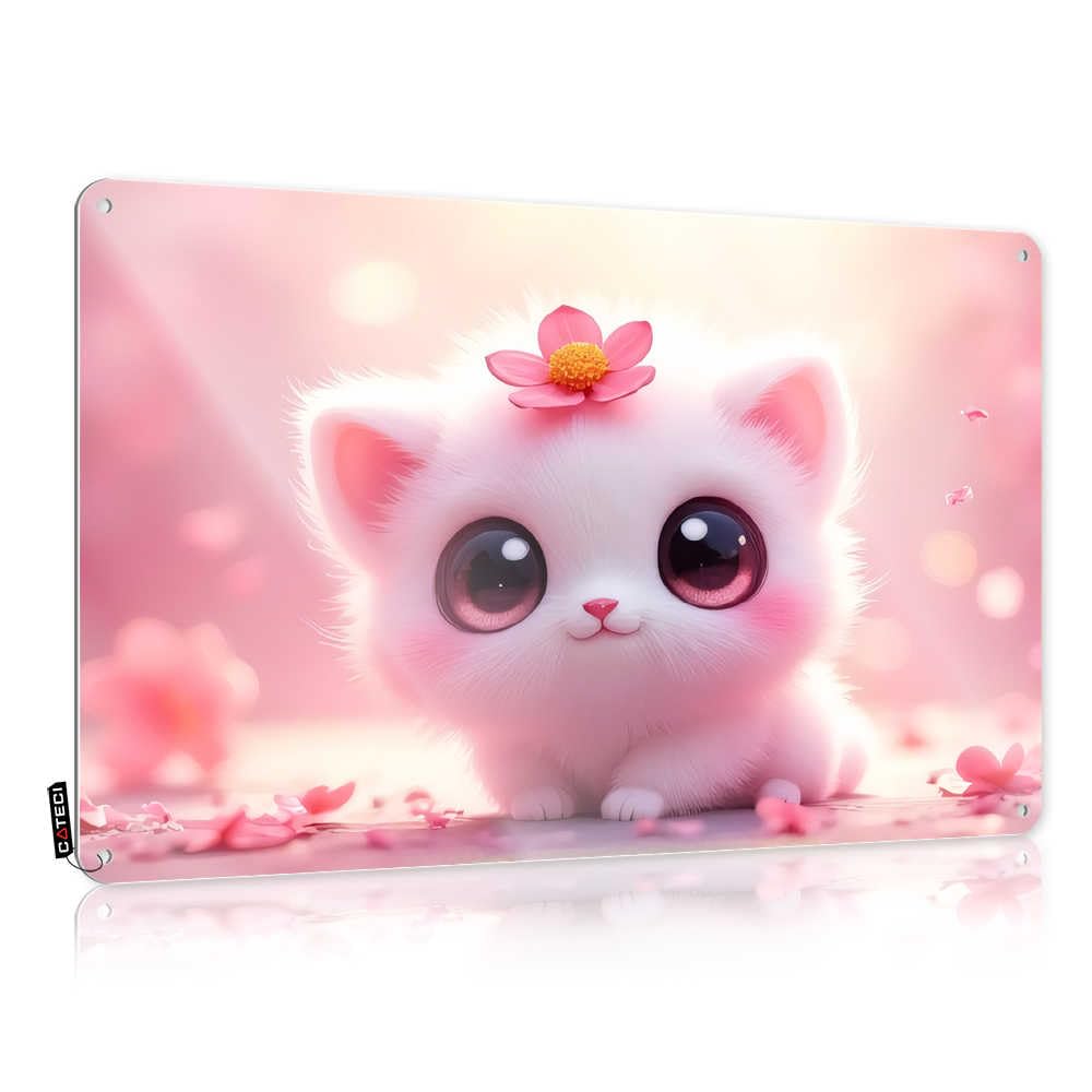 Fzfn Colour Faded Vintage Wall Art, Sports Designer Adorable Kitten With Pink Flower Crown | Farmhouse Rv Decor(30X40cm)
